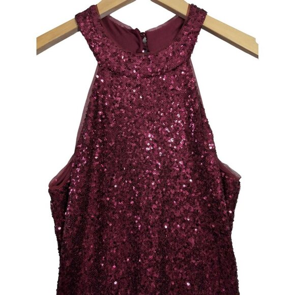 Miss Kim USA Sequin Halter Dress Womens M Red Sleeveless Holiday Party Event - Picture 5 of 12